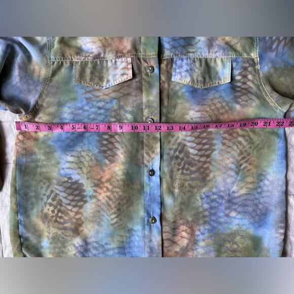 Vintage Opal by Lorraine Wardy Sheer Green Blue & Yellow Artsy Button Down - Med - Picture 10 of 12